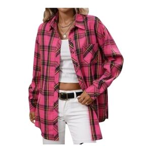Fantaslook. Plaid Pink Flannel Women's Button Down Shirt. Size 4X. NWOT.